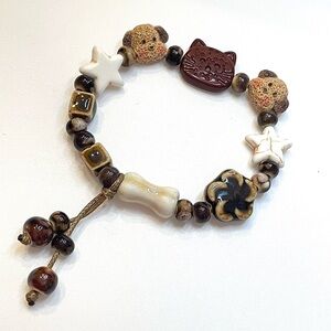 Brown and Cream Beaded Bracelet